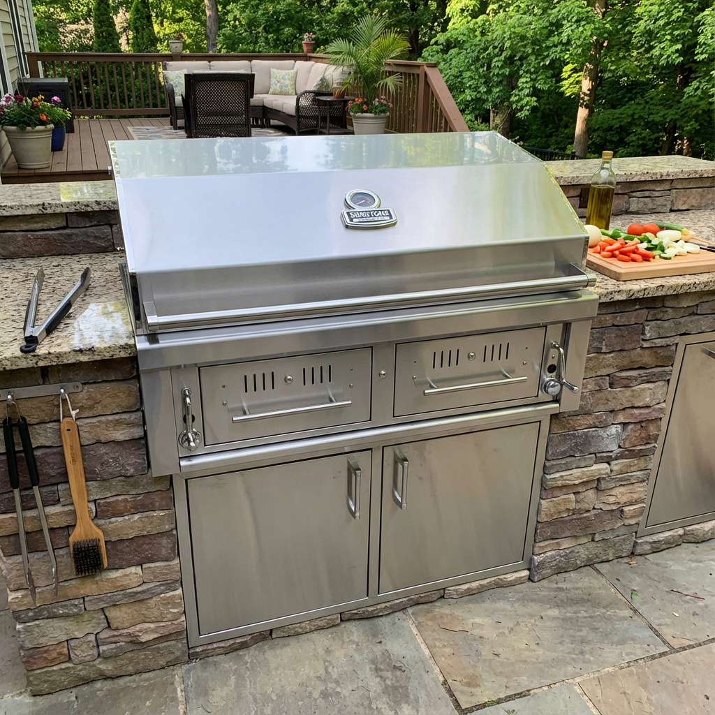 Outdoor grill vent hood