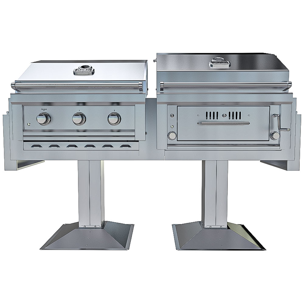 Ruby-Hybrid Pro Duo™ — 3-Burner Grill & Charcoal/Wood Smoker