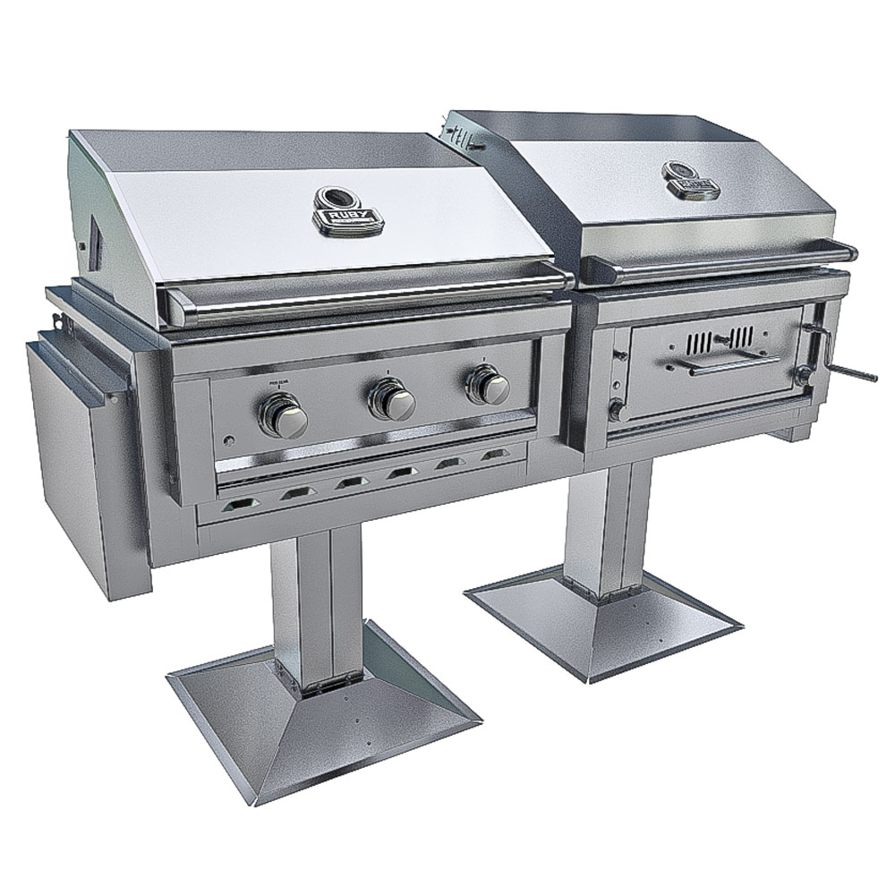 Ruby-Hybrid Pro Duo™ — 3-Burner Grill & Charcoal/Wood Smoker 3