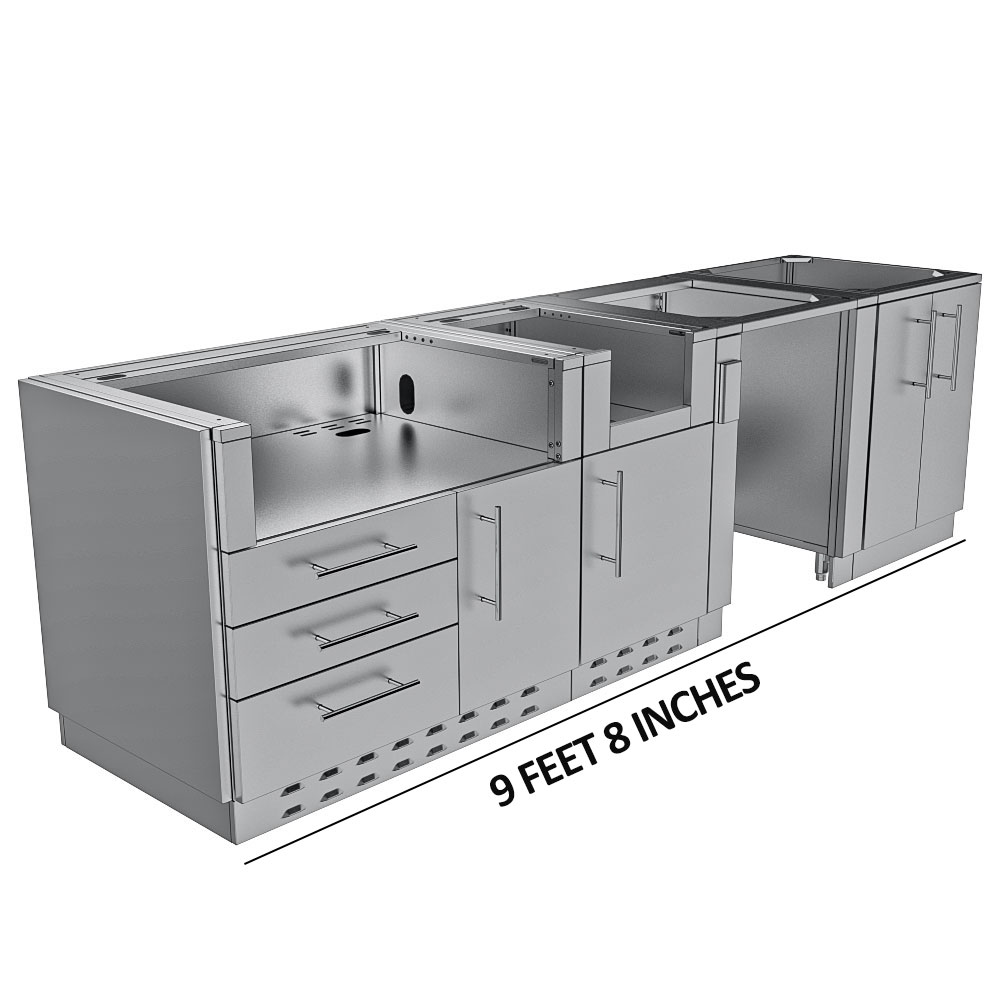 Houston Outdoor Kitchen Base Cabinet Package – SBP‑HOUSTON/BASE 9′8″ Stainless Steel