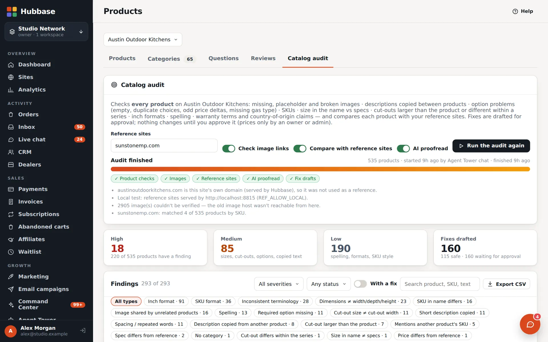 In Hubbase · Catalog audit: Every product checked, every fix drafted