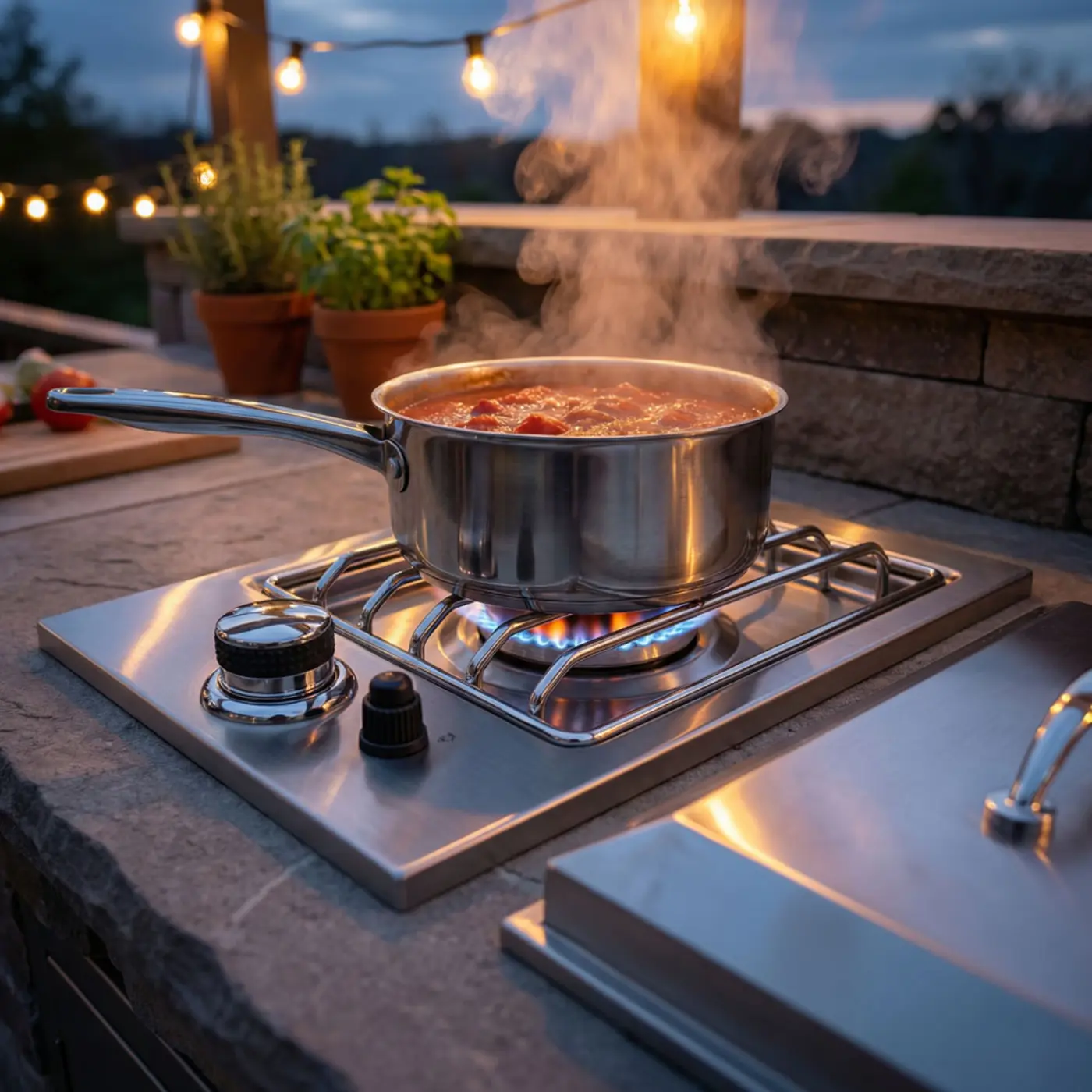 Versa burner installed beside a grill in an outdoor kitchen