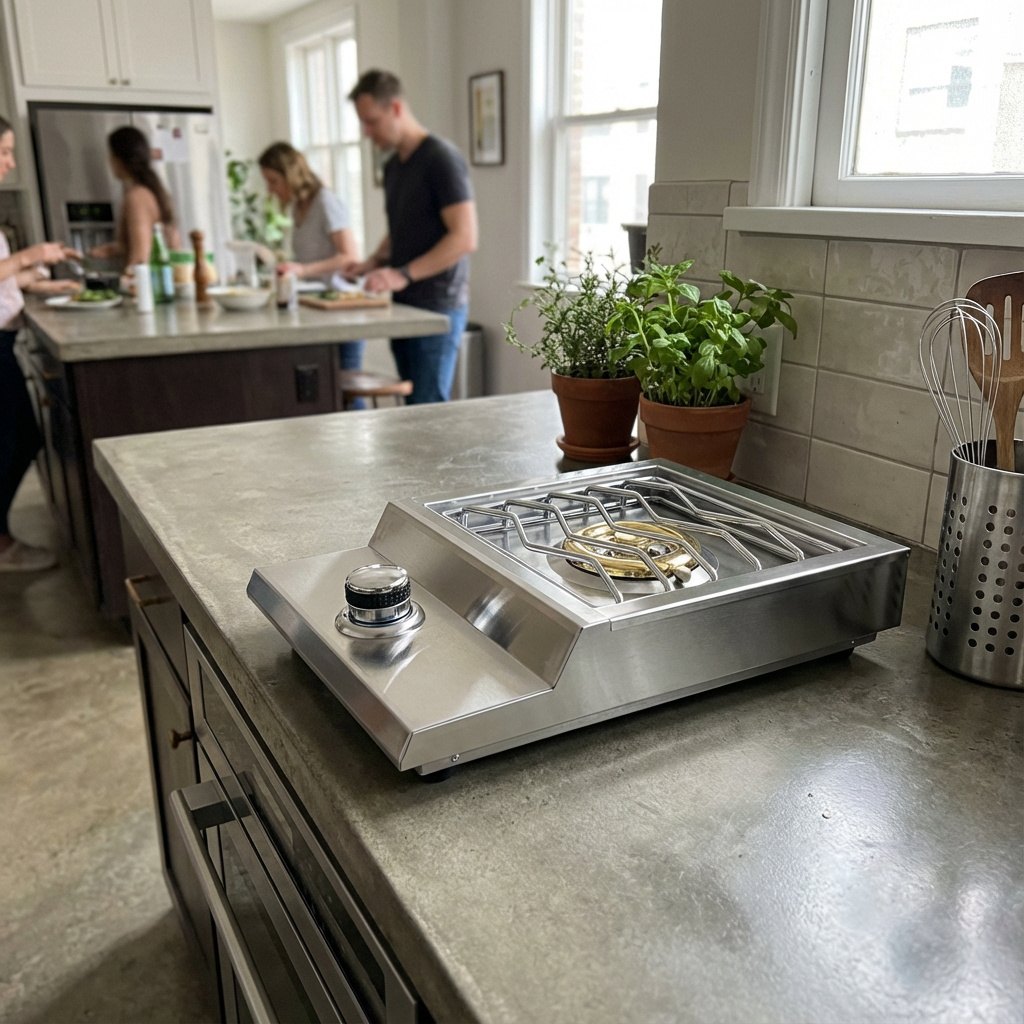 Versa Side Burner drop-in on a Sunstone outdoor kitchen island